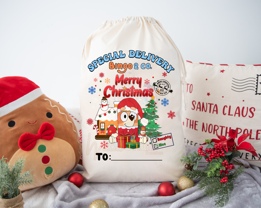 PRE-ORDER - Heat Transfers - Christmas Sack - Bluey 1